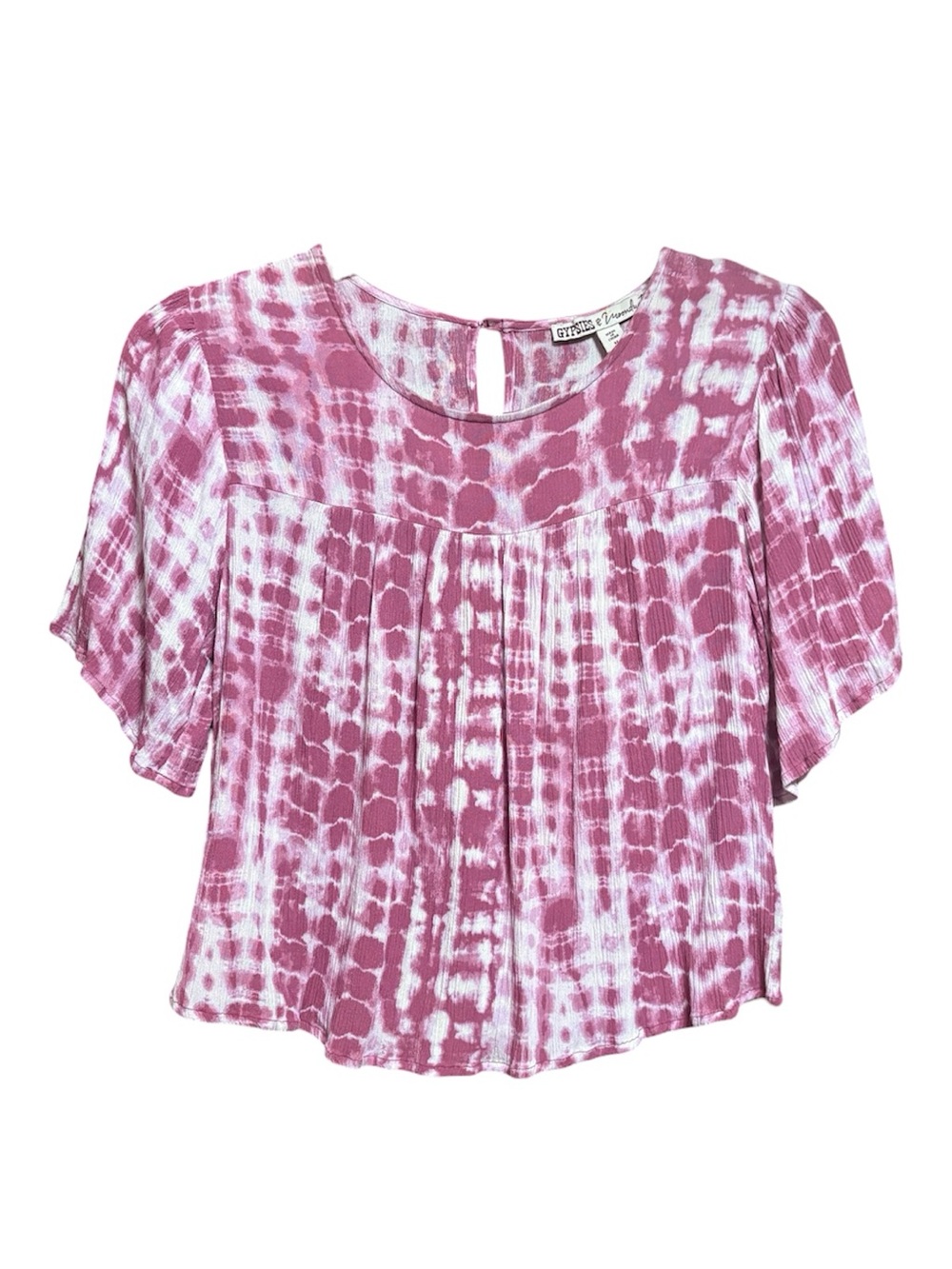 Gypsies & Moondust Pink Tie-Dye Flutter Sleeve Blouse M
